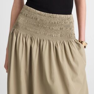 Madewell A-Line Skirt in Khaki 
Smocked-Waist Poplin Midi Skirt